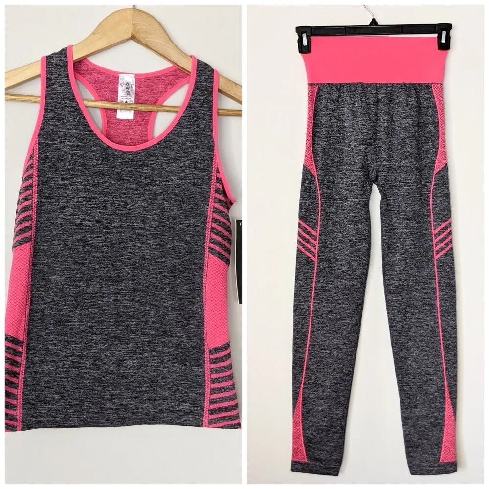 💓 NWOT~NEW MIX 💓 2pc matching pieces Workout Activewear gear Gray Pink One Size